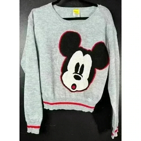 DISNEY Surprised Mickey Mouse Sweater Pull Over Gray Size Large Vintage Graphic - Picture 1 of 4